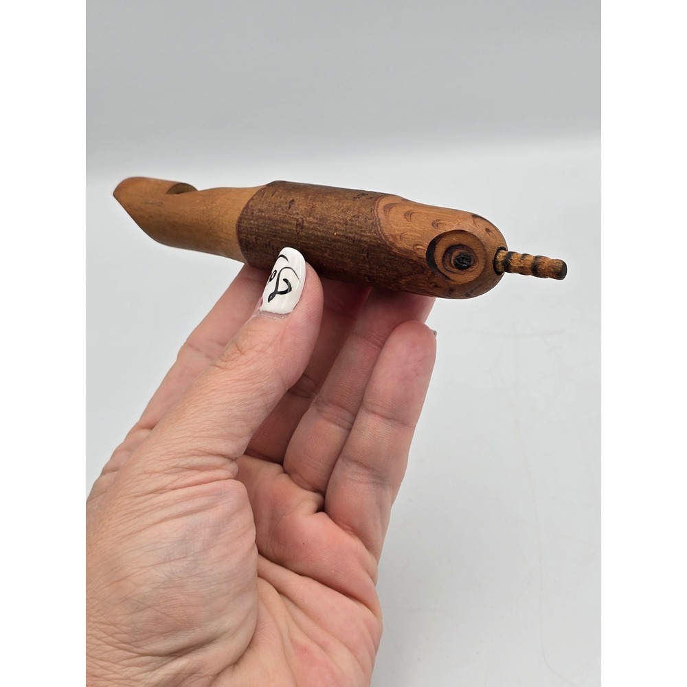 Unbranded Hand Carved Wooden Bird/narwall Whistle Brown Excellent Folk Art Decor